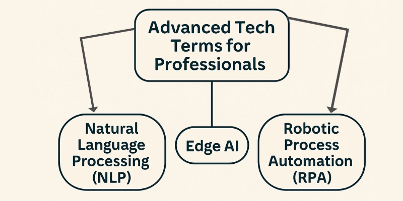 Explore Must-Known Technology Terms that are Shaping 2025 and Beyond 3 Infographic showing advanced tech terms such as Natural Language Processing (NLP), Edge AI, and Robotic Process Automation (RPA)