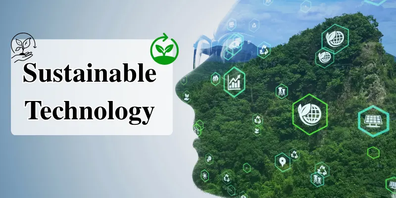 Find 6 Emerging Tech Trends Revolutionizing Industries in 2025 and Beyond 4 Image representing sustainable technology with icons of green energy, recycling, and environmental benefits