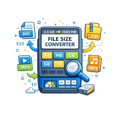 File size converter for converting KB, MB, GB, and TB units for documents, videos, audio, and ZIP files