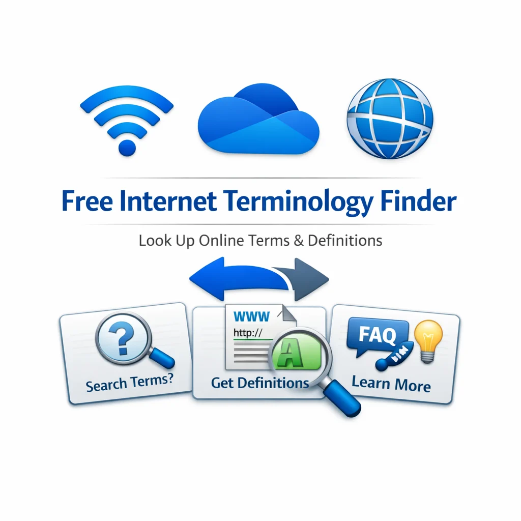 Free internet terminology finder for searching online terms, definitions, FAQs, and web technology information