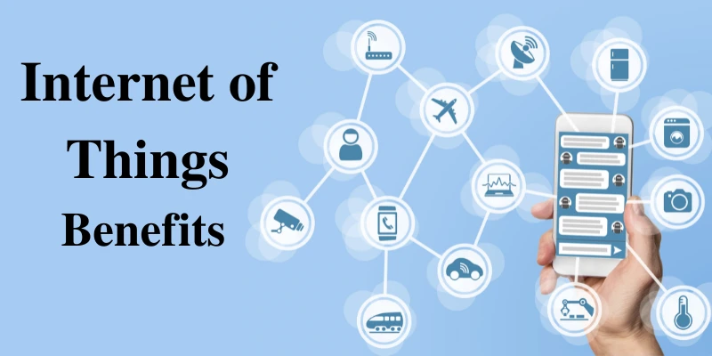 What’s Next for AI? Key Questions About the Future of Technology Answered 2 Internet of Things (IoT) benefits displayed with icons connected to a smartphone