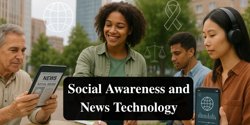 Top 10 Applications or Uses of Technology in Our Daily Life That Will Surprise You 4 people engaging with news and social issues on smartphones and tablets, symbolizing the role of news technology in raising awareness