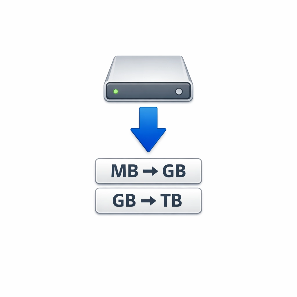 Online data storage calculator for converting MB to GB and GB to TB units