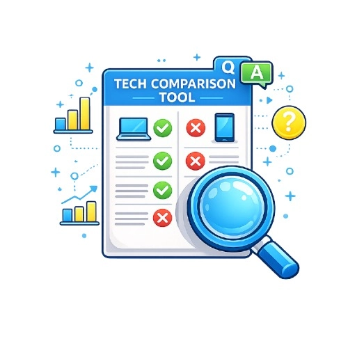 Online tech comparison tool for comparing device features, specifications, advantages, and differences