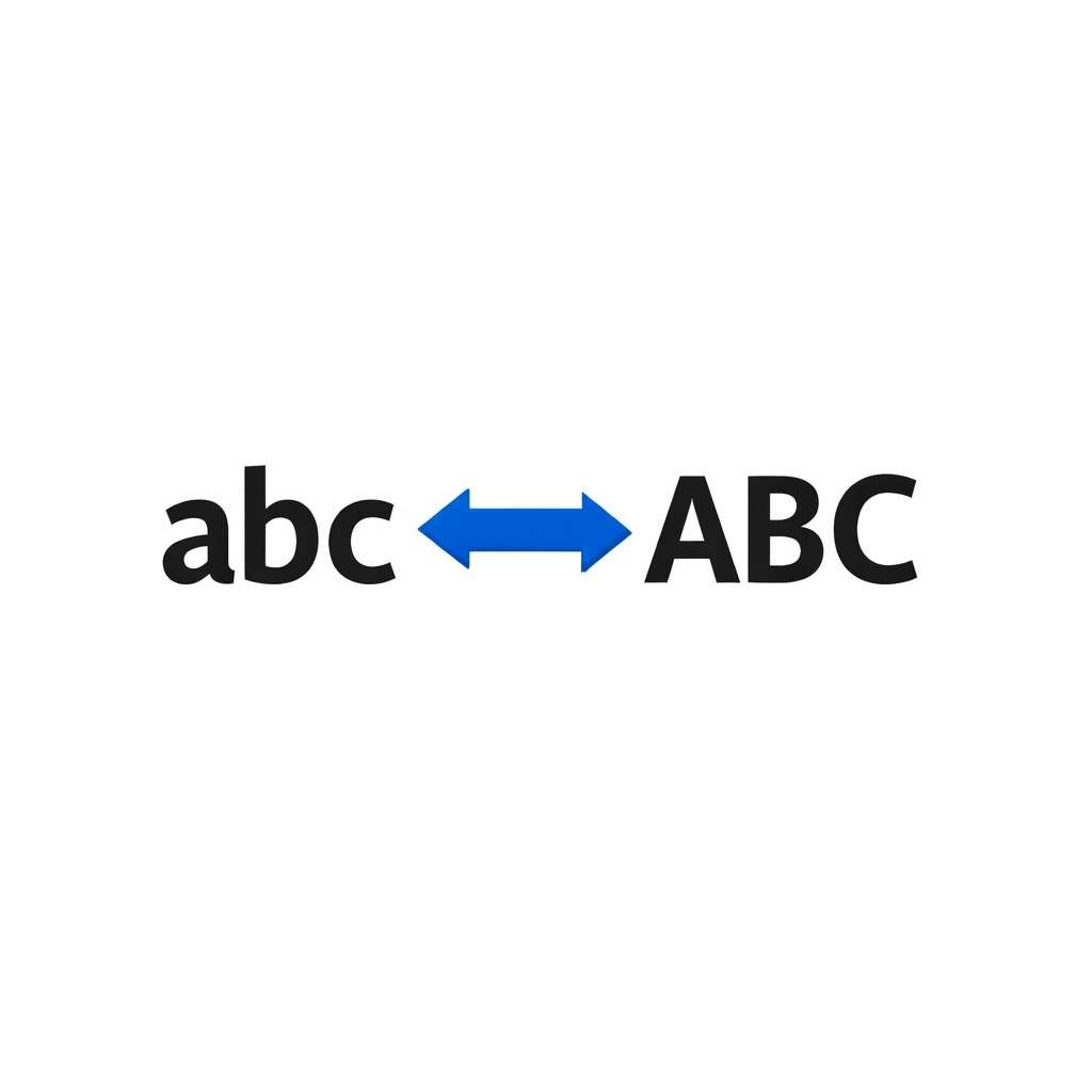 Text case converter for changing lowercase text to uppercase and uppercase text to lowercase