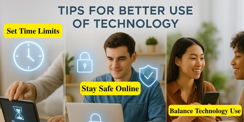 Top 10 Applications or Uses of Technology in Our Daily Life That Will Surprise You 5 tips for better technology use, including setting time limits, staying safe online, and balancing technology use.