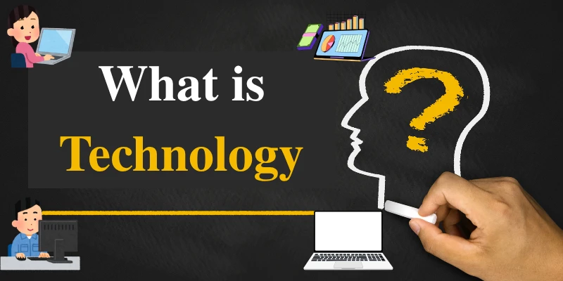What Is Technology? A Beginner’s Guide to Its Evolution and Future Impact 1 What is Technology with icons of a computer, data charts, and a person using a laptop